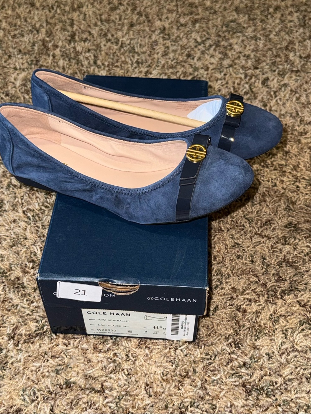 Cole Haan Tova Bow Ballet Flats Navy Blazer Suede NEW Women’s Size 6.5